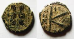 Ancient Coins - BYZANTINE. Justin II with Sophia, 565 - 578 AD, AE Half Follis