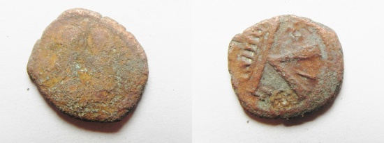World Coins - ISLAMIC. Ummayad caliphate. Arab-Byzantine series. AE  fals (20mm, 4.59g). Baysan (Scythopolis) mint. Struck c. AD 650-700.
