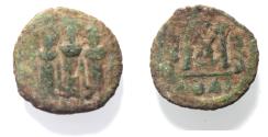 World Coins - ISLAMIC, Arab-Byzantine (Imperial image) coinage . Circa 680s-700/10. Æ Fals . TIBERIAS MINT
