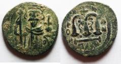Ancient Coins - ISLAMIC, Arab-Byzantine (Imperial image) coinage . Circa 680s-700/10. Æ Fals . ‘Pseudo-Damascus’ mint,