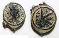 Ancient Coins - Maurice Tiberius AE HALF FOLLIS