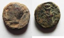 Ancient Coins - Head of Apollo Karneios left: As Found. KYRENAICA, Kyrene. Circa 435-331 BC. AE 15