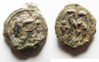 Ancient Coins - PTOLEMAIC KINGS of EGYPT. Kleopatra III & Ptolemy IX Soter II (Lathyros). 116-107 BC. Æ Obol. Kyrene mint.