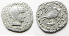 Ancient Coins - VERY RARE HALF UNIT. EXCEPTIONAL QUALITY: Arabia Felix. Himyarite kingdom. Imitation New Style Athenian issue. AR half unit 18mm, 2.39g). Struck first century BC. 