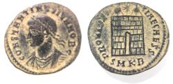 Ancient Coins - AS FOUND. CONSTANTIUS II AE FOLLIS. CAMP GATE