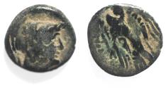 Ancient Coins - OVER STRUCK ON PTOLEMY II : NABATAEAN. ARETAS II OR III DAMASCUS MINT. AE 17