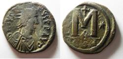 Ancient Coins - BYZANTINE. JUSTIN I AE FOLLIS. CONSTANTINOPLE