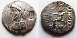 Ancient Coins - Apparently unpublished tetradrachm variety:  Kings of Elymais. Kamnaskires IV (63/2-54/3 BC).  AR tetradrachm (31mm, 14.67g). Seleukeia on the Hedyphon mint. Struck in SE 256 (53/2