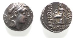 Ancient Coins - Seleukid Kings. Demetrios I Soter (162-150 BC). AR drachm (15mm, 3.86g). Ekbatana mint.