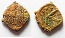 Ancient Coins - BYZANTINE. JUSTIN II & SOPHIA AE HALF FOLLIS