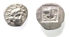 Ancient Coins - Islands off Caria. Rhodes. AR hemidrachm (13mm, 1.19g). Struck c. 170-150 BC. Thrasymenes magistrate.