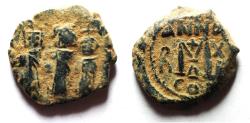 Ancient Coins - Byzantine Empire. Heraclius (AD 610-641) with Martina and Heraclius AE FOLLIS