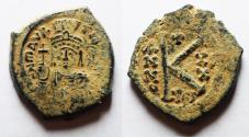 Ancient Coins - BYZANTINE. MAURICE TIBERIUS AE HALF FOLLIS