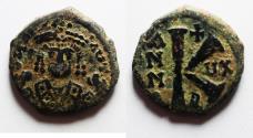 Ancient Coins - Byzantine. Maurice Tiberius AE HALF FOLLIS