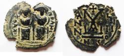 World Coins - Arab-Byzantine. AE fals. Beisan (Nysa-Scythopolis) mint imitating types of Justin II at Nicomedia, AD 566-578.
