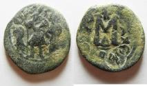 Ancient Coins - HERACLIUS AE FOLLIS. COUNTER-MARKED