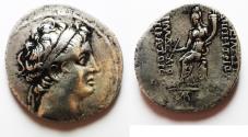Ancient Coins - Seleukid Kings. Demetrios II Nikator (first reign, 146-138 BC). AR tetradrachm (28mm, 15.28g). Seleukeia on the Tigris mint. Struck ca. 145-July 141 BC.