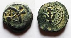 Ancient Coins - Judaea, Alexander Jannaeus, 103-76 BC, AE Prutot (Biblical Widow's Mites).