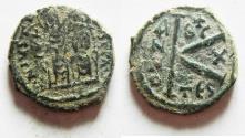 Ancient Coins - BYZANTINE. JUSTIN II & SOPHIA AE HALF FOLLIS