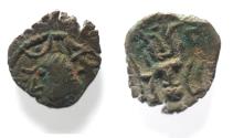Ancient Coins - Arabia Felix. Himyarite Kingdom. 100 - 300 A.D. Rare copper Bucranium coin.