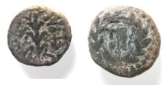 Ancient Coins - Judea. Herodian dynasty. Herod Antipas (4 BC-AD 39). AE quarter Unit (15mm, 3.80g). Tiberias mint. Struck in regnal year 24 (20/21 CE).