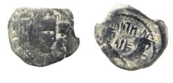 Ancient Coins - NABATAEA. Aretas IV, with Shaqilat. 9 BC- AD 40. AE. MARKS? TO LEFT OF PORTRAIT