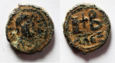 Ancient Coins - BYZANTINE. Pseudo-Imperial issue with the types of Justin II (AD 565-578) from the Alexandria mint. AE 12 nummi