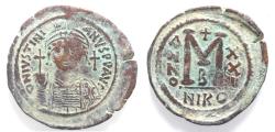 Ancient Coins - BYZANTINE. Justinian I (AD 527-565). AE follis .