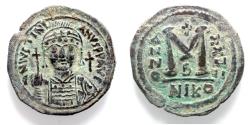 Ancient Coins - BYZANTINE. Justinian I (AD 527-565). AE follis . Beautiful