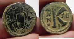 Ancient Coins - BYZANTINE. MAURICE TIBERIUS AE HALF FOLLIS