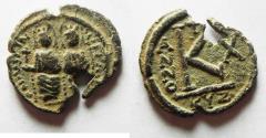 Ancient Coins - VERY ATTRACTIVE. BYZANTINE JUSTIN II & SOPHIA AE HALF FOLLIS