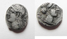 Ancient Coins - Unrecorded triobol: GREEK. Cyprus. Kings of Salamis. Pnytagoras (c. 351/0-332/1 BC). AR triobol (?) (11mm, 1.34g).