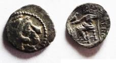Ancient Coins - GREEK. Macedonian kingdom. Alexander III “the Great” (336-323 BC). Imitative AR obol (8mm, 0.36g). Uncertain Near Eastern mint.