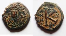 Ancient Coins - Byzantine. Maurice Tiberius AE HALF FOLLIS