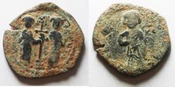 Ancient Coins - Facing bust of Christ holding the book of Gospels: Byzantine Empire, Anonymous. AE