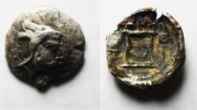 Ancient Coins - Apparently unpublished denomination: Dynasts of Persis. Bagadates (Baydād). Third century BC. AR hemiobol (11mm, 0.58). Persepolis (Istakhr) mint.