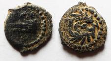 Ancient Coins - Judaea, The Herodians. Herod Archelaus, 4 BC-6 AD. AE Prutah . Prow