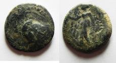 Ancient Coins - OVERSTRUCK ON A PTOLEMY COIN: NABATAEAN KINGDOM. ARETAS II/III AE 20. 103-96 BC.