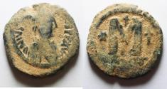Ancient Coins - BYZANTINE. JUSTIN I AE HALF FOLLIS.