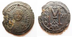 Ancient Coins - 42 MM : BYZANTINE. Justinian I, Follis. 543-544. Constantinople Mint