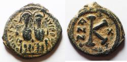 Ancient Coins - Justin II with Sophia, 565 - 578 AD, AE HALF Follis