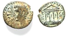 Ancient Coins - JUDAEA, Herodians. Herod IV Philip, with Augustus. 4 BCE-34 CE. Æ (19mm, 4.19g, 1h). Caesarea Panias (Caesarea Philippi) mint. Dated RY 12 of Herod IV (8/9 CE).