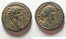 Ancient Coins - Very Attractive: Judaea. Aelia Capitolina under Lucius Verus, with Faustina II (AD 161-169). AE 25mm, 14.30g. 