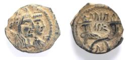 Ancient Coins - NABATAEA. Aretas IV, with Shaqilat. 9 BC- AD 40. AE 18