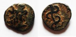 Ancient Coins - UNKNOWN. AS FOUND. SYRIA. AE 12. ZEUS. POLE SURMOUNTED BY SERPENT