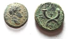 Ancient Coins - EARLY SIGNS OF CHRISTIANITY: Decapolis. Gadara . Titus. As Caesar, AD 69-79. Æ16. CROSS