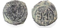 Ancient Coins - AS FOUND: BYZANTINE. MAURICE TIBERIUS AE FOLLIS