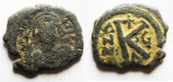 Ancient Coins - BYZANTINE. MAURICE TIBERIUS AE HALF FOLLIS