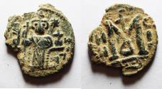 World Coins - ISLAMIC, Umayyad Caliphate (Arab–Byzantine coinage). Circa 680s-700/10. Æ Fals . ‘Pseudo-Damascus’ mint, probably in northern Jordan or Palestine.