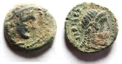 Ancient Coins - PTOLEMAIC EMPIRE. CYRENE , PTOLEMY V AE16 , WITH LIBYA ON REVERSE
